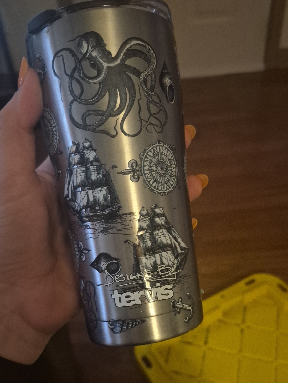 tervis Silver Stainless Steel Nautical Tumbler with Black Maritime Artwork